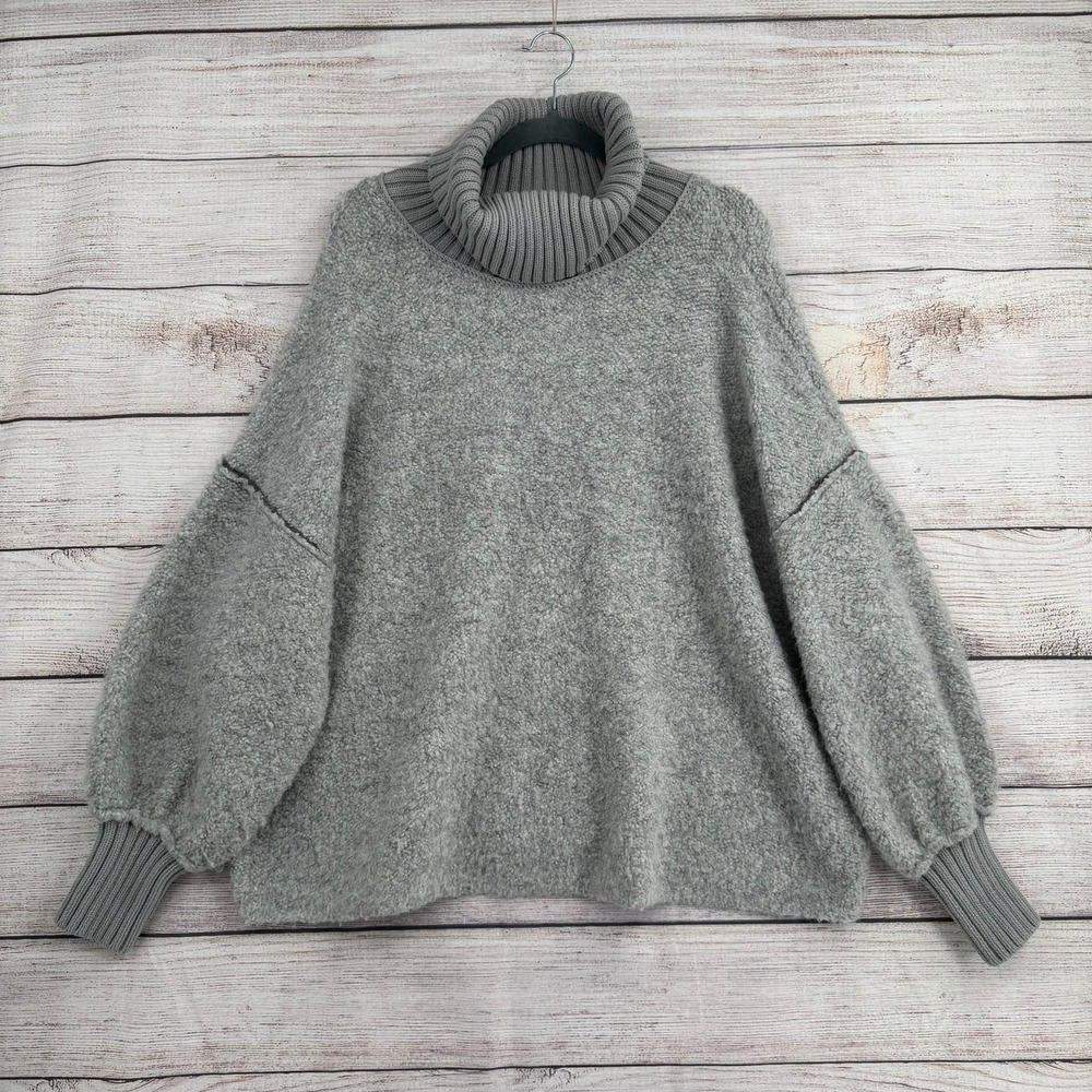 Free People Turtleneck Sweater Womens M Grey Boucle Balloon Sleeve OB1217253